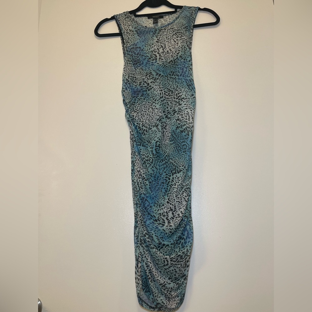 Blue cheetah fitted dress! Wore one time. Size Small